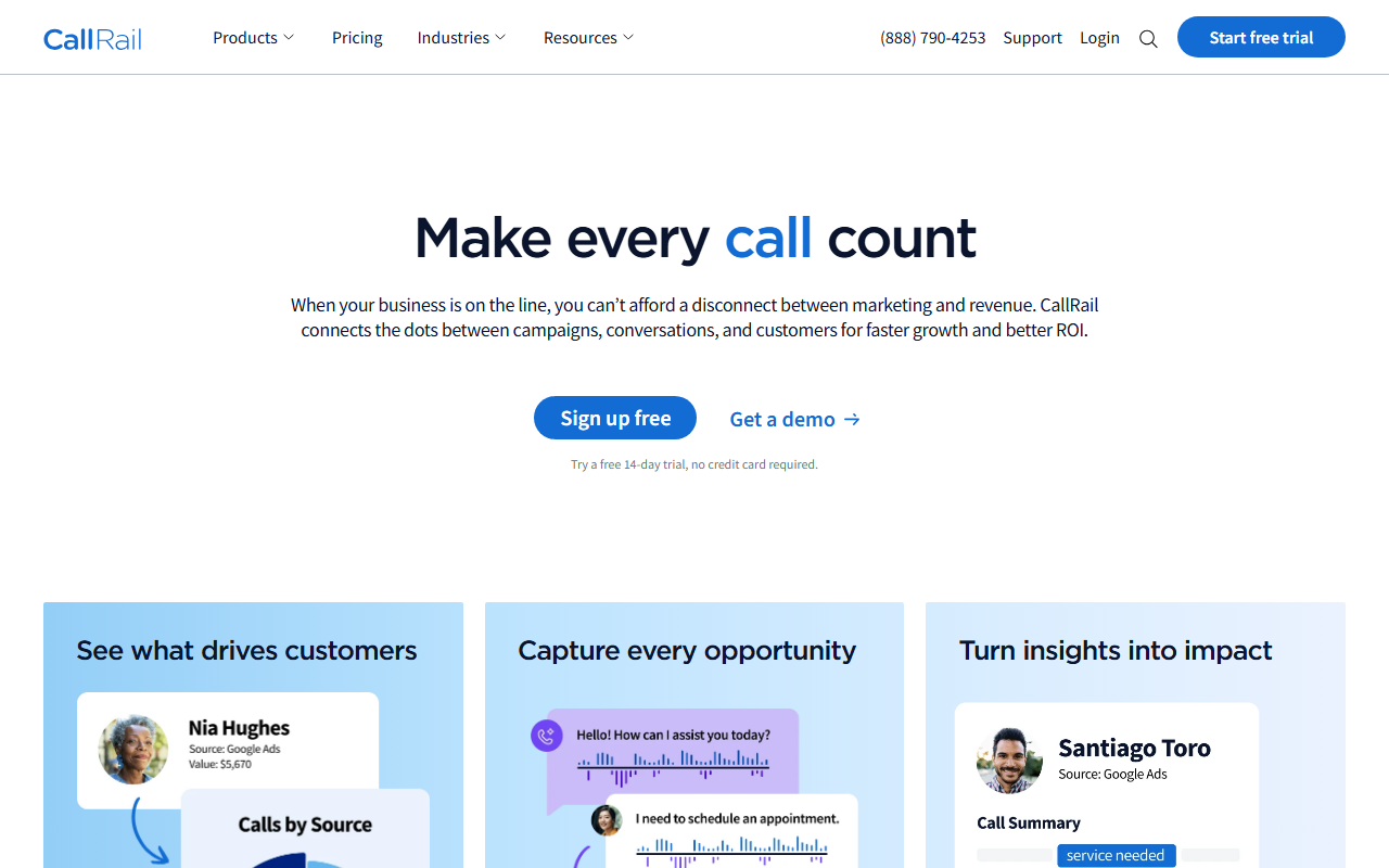 Screenshot of the CallRail homepage captured for this catalog entry