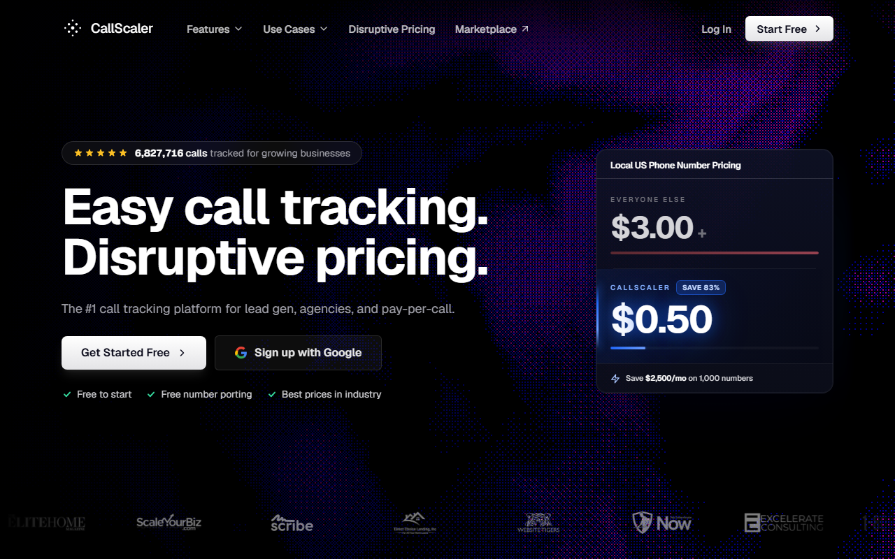 Screenshot of the CallScaler homepage captured for this catalog entry